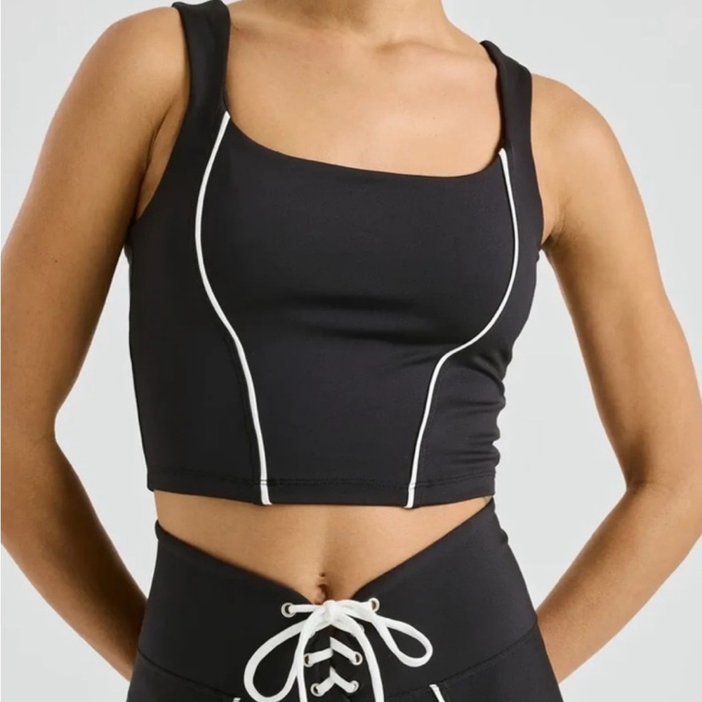 TOP ONLY ❤️‍🔥 Year of Ours Black Sports Bra with White Piping